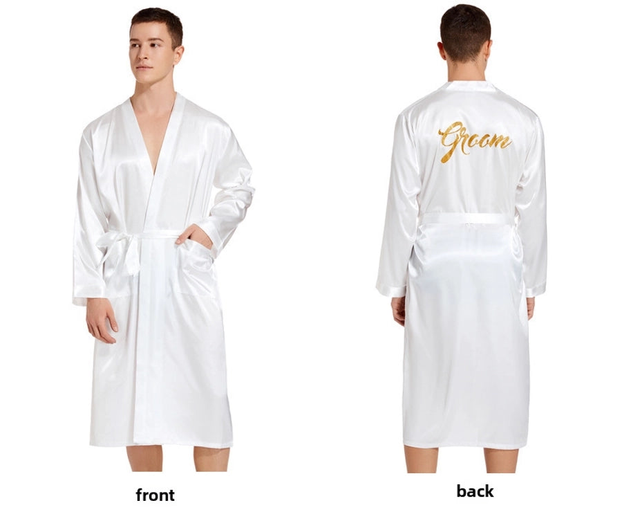 Men's back gilding Groom Groom wedding morning gown Spring and Autumn long cardigan home nightgown