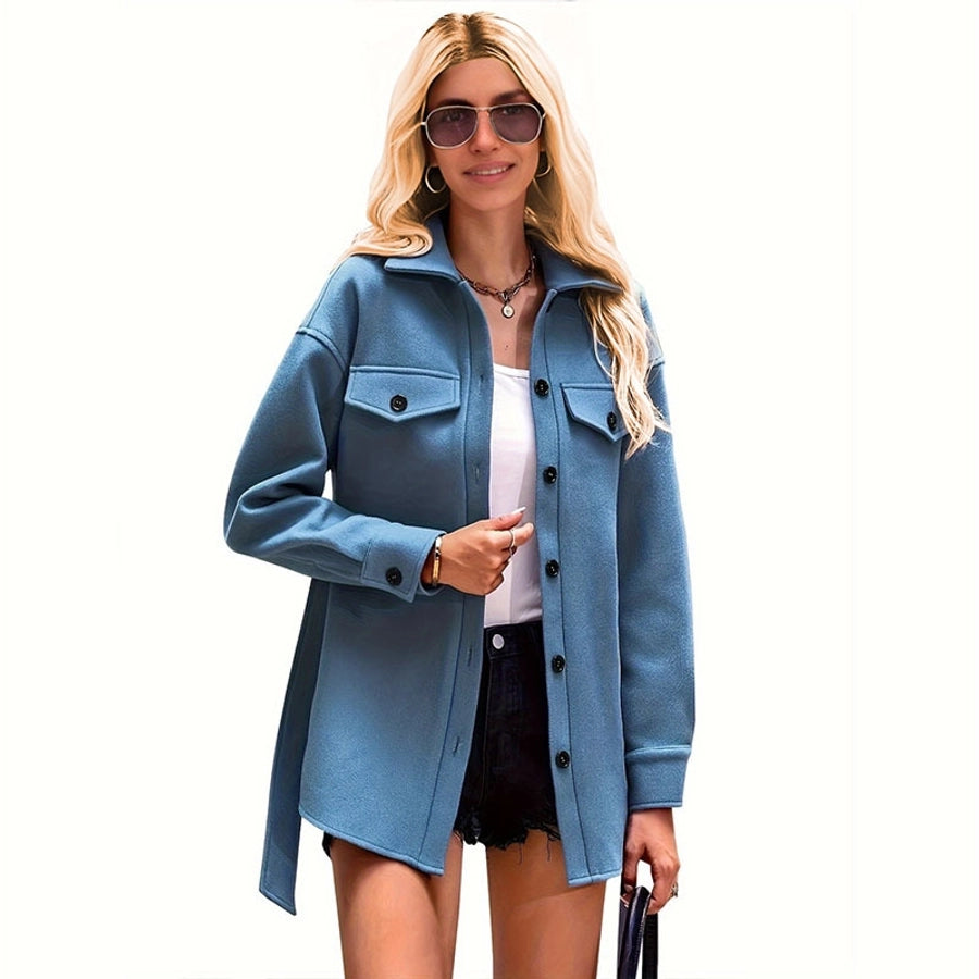 Women's Elegant Streetwear Solid Color Pocket Single Breasted Coat Trench Coat