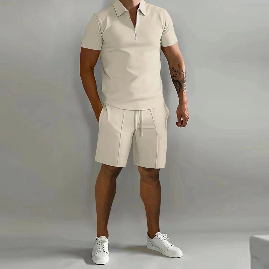 Men's Solid Color Simple Style V Neck Short Sleeve Regular Fit Men's Sets