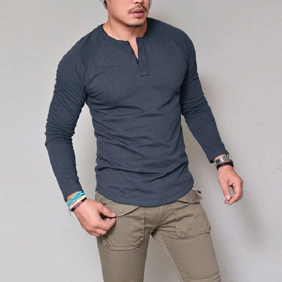 Men's Solid Color Casual Round Neck Long Sleeve Slim Men's T-shirt