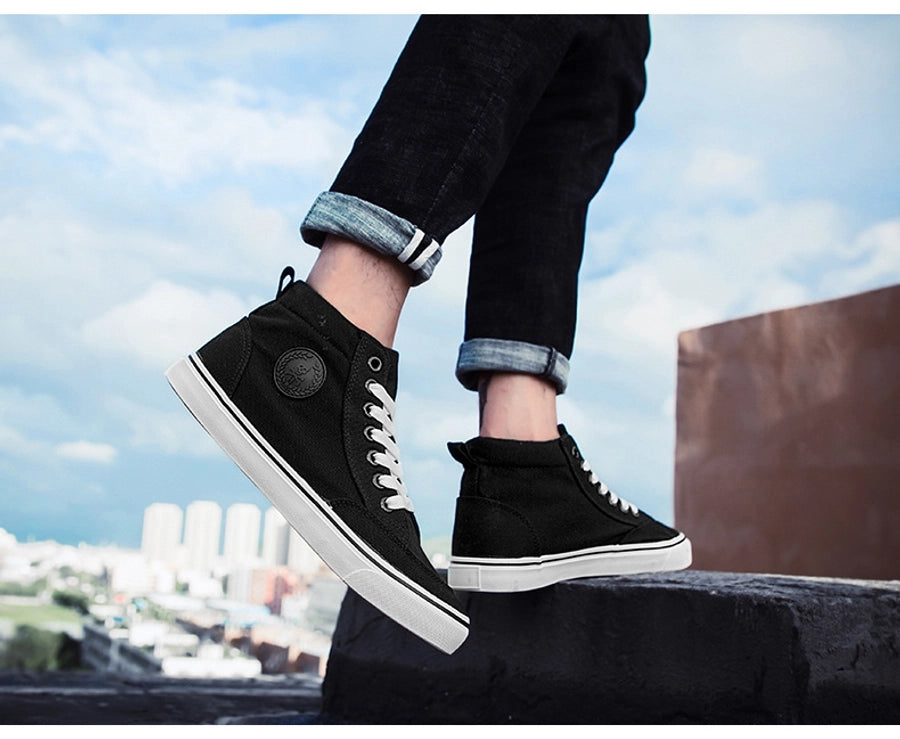 High-top Cloth Shoes Lace-up Casual Shoes Trendy Shoes Korean All-black Basic Skate Shoes Men's Student Flat Shoes