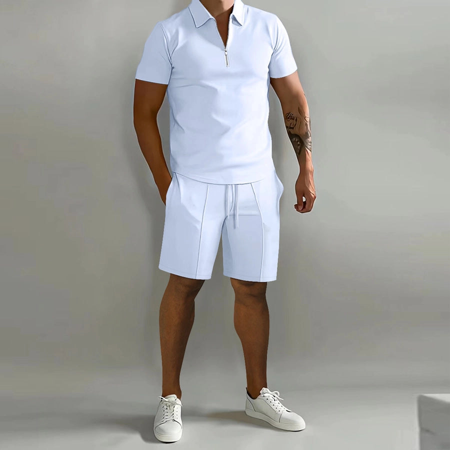 Men's Solid Color Simple Style V Neck Short Sleeve Regular Fit Men's Sets