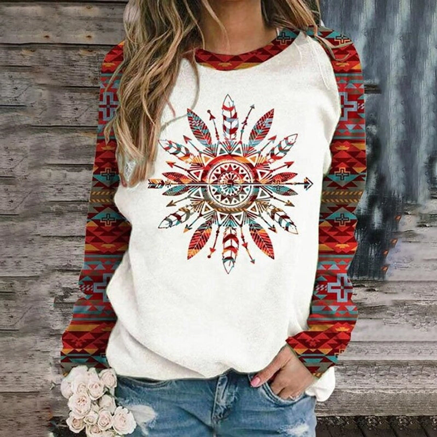 women's hoodie long sleeve hoodies & sweatshirts printing vintage style ethnic style printing