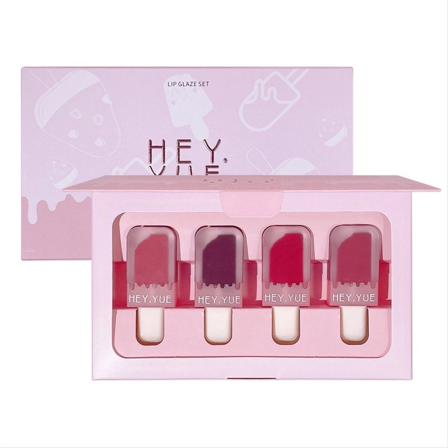 HEY.YUE step by step up ice cream lip glaze four sets of matte fog surface non-stick Cup cheap gift