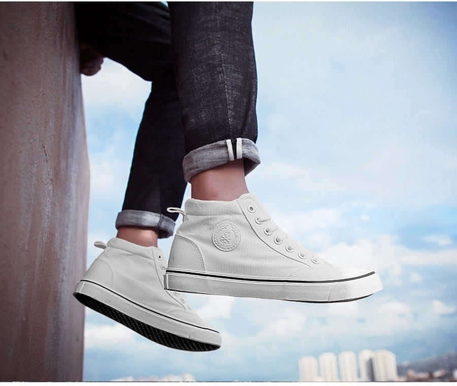 High-top Cloth Shoes Lace-up Casual Shoes Trendy Shoes Korean All-black Basic Skate Shoes Men's Student Flat Shoes