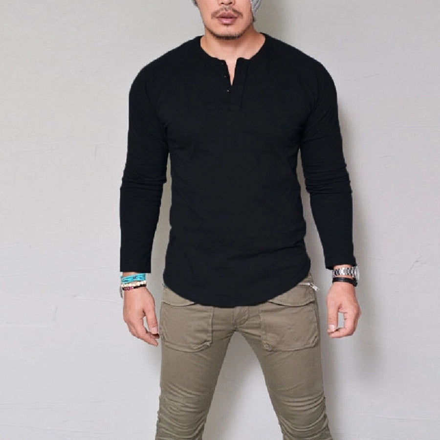 Men's Solid Color Casual Round Neck Long Sleeve Slim Men's T-shirt