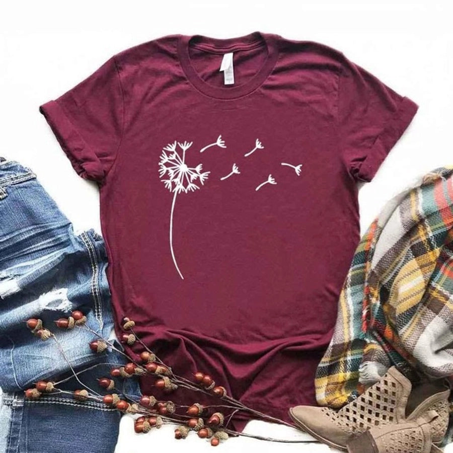 Men's T-shirt Short Sleeve T-Shirts Printing Casual Dandelion