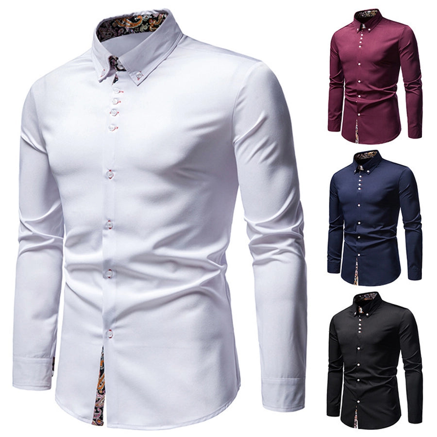 Men's Solid Color Patchwork Blouse Men's Clothing