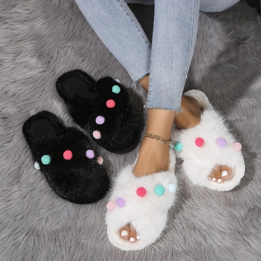 Flower Fluffy Slippers Women's Autumn and Winter 2024 New Outdoor Platform Open Toe Slippers Women's Shoes