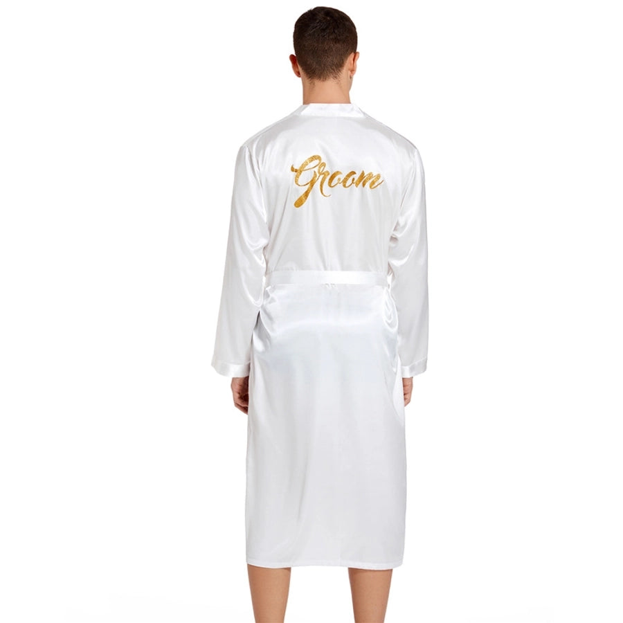 Men's back gilding Groom Groom wedding morning gown Spring and Autumn long cardigan home nightgown