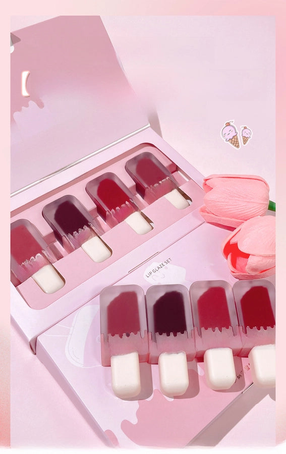 HEY.YUE step by step up ice cream lip glaze four sets of matte fog surface non-stick Cup cheap gift