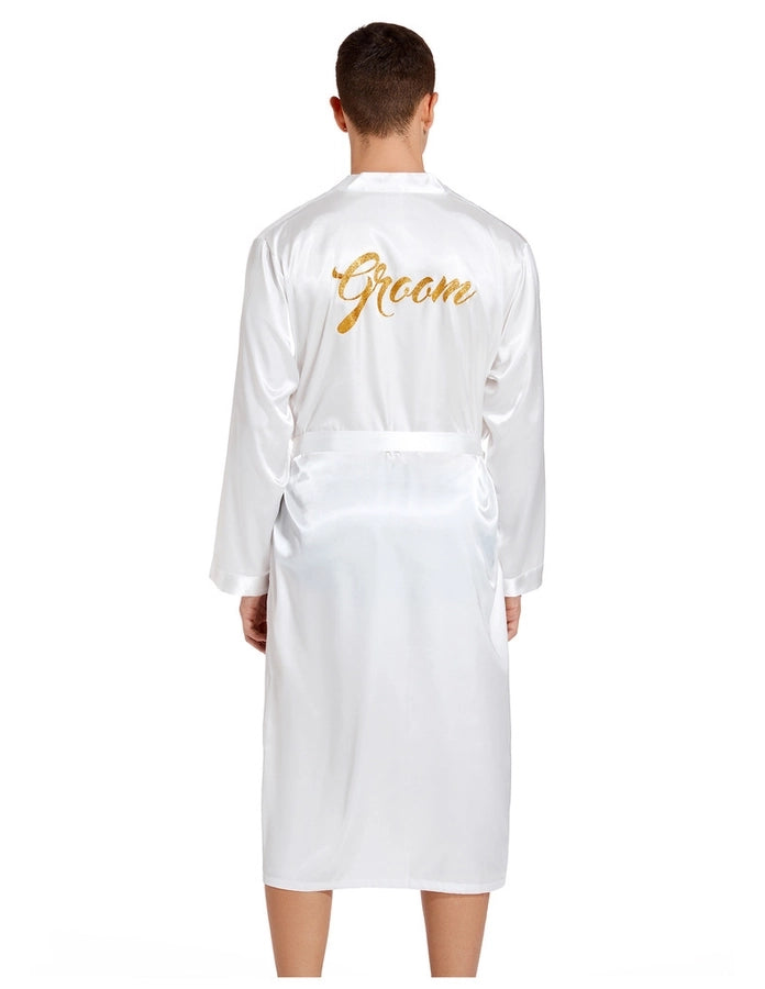 Men's back gilding Groom Groom wedding morning gown Spring and Autumn long cardigan home nightgown