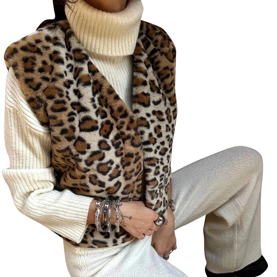 Women's Streetwear Leopard Hidden Buckle Cardigan Vest